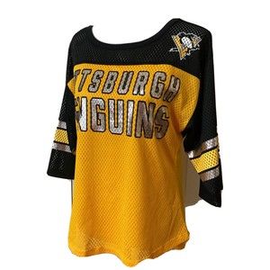 GIII 4Her Carl Banks NHL Pittsburgh Penguins Hockey Mesh Shirt Sz M Women's Top